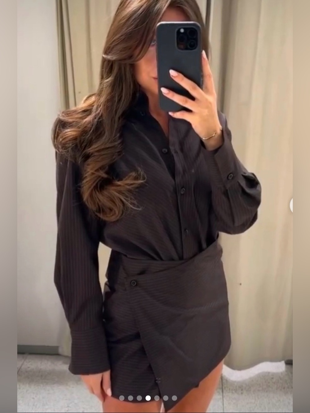 Zara Black Long-Sleeve Button-Up Tunic with Asymmetrical Wrap Hem - Picture 1 of 4